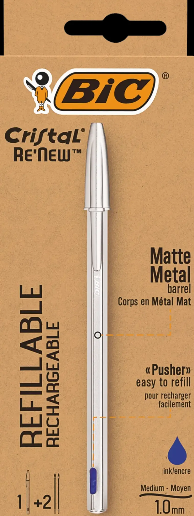 BiC Toimistotarvikkeet>Cristal Re-New Kuulakyna + Kaksi Tayttosailiota Sininen Muste