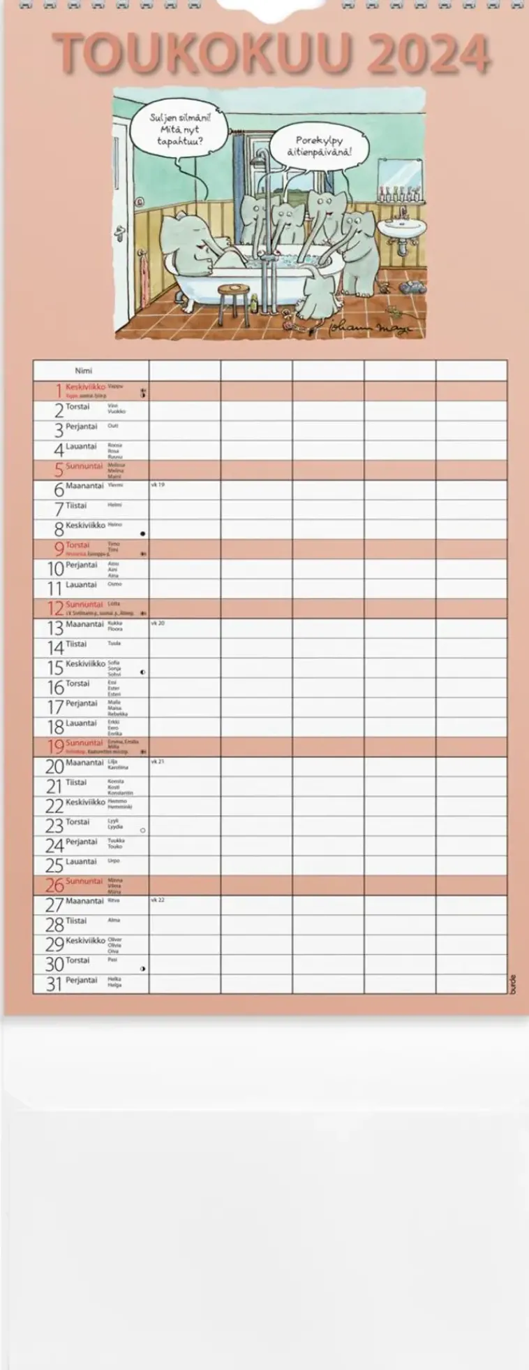 Burde Kalenterit>Perhekalenteri 2024 Perhekalenteri Hauska Paperitaskulla