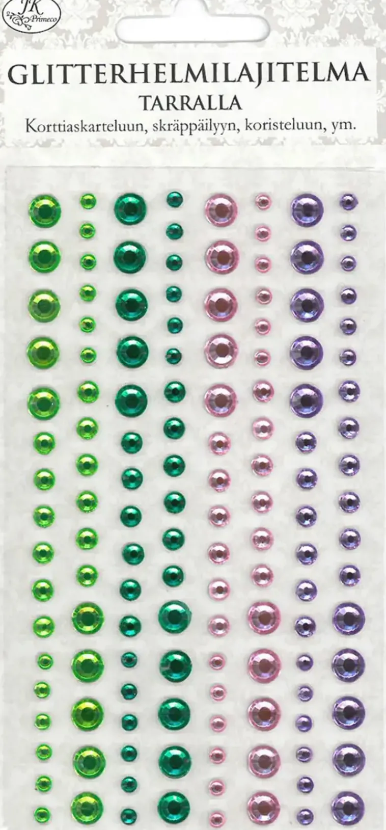 J.K. Primeco Askartelutarvikkeet<Glitterhelmilajitelma Tarralla