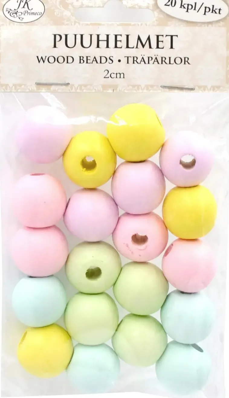 J.K. Primeco Askartelutarvikkeet<Puuhelmet 2 Cm Pastellilajitelma 20 Kpl