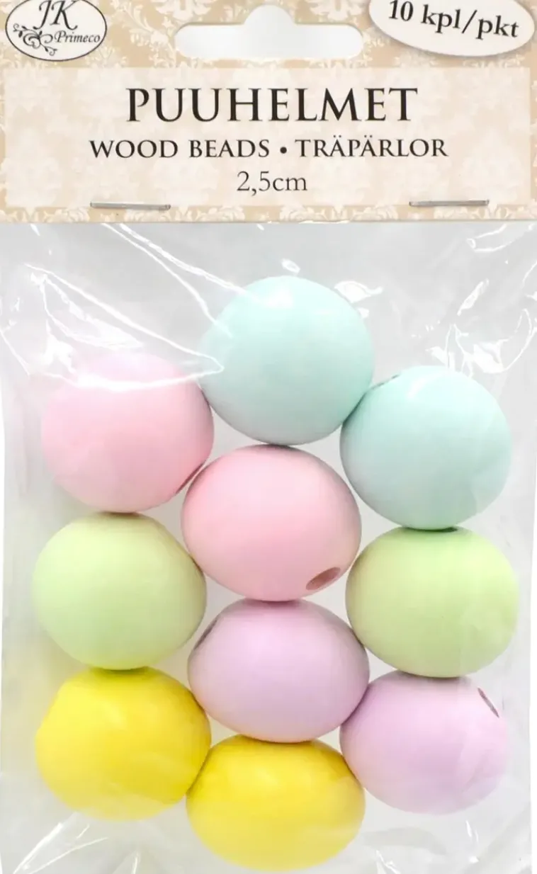 J.K. Primeco Askartelutarvikkeet<Puuhelmet 2,5 Cm Pastellilajitelma 10 Kpl