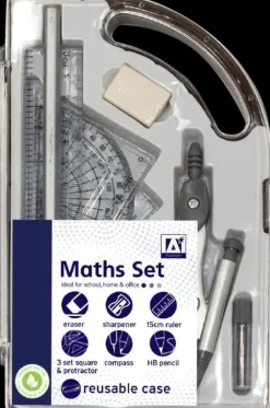 Ei merkkiä Toimistotarvikkeet>Matikkasetti, Sis. Pyyhekumi, Teroitin, Viivain, Harppi, Lyijykyna, Astelevy-/Kolmioviivaimet