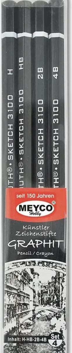 Meyco Askartelutarvikkeet<Hobby Graphit Luonnoskynat 4Kpl H, Hb, 2B, 4B Muovikotelossa
