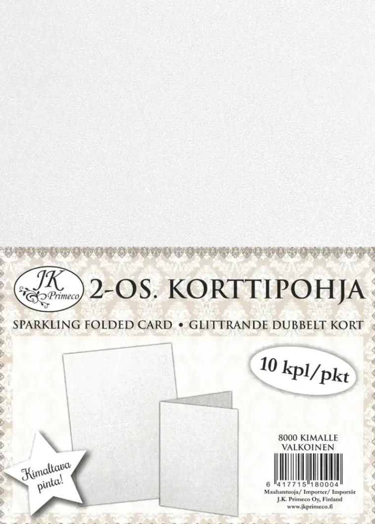 J.K. Primeco Askartelutarvikkeet<2-Os. Korttipohja Kimalle Valkoinen 10Kpl