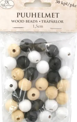 J.K. Primeco Askartelutarvikkeet<Puuhelmet Naturlajitelma 1,5Cm 30Kpl/Pkt