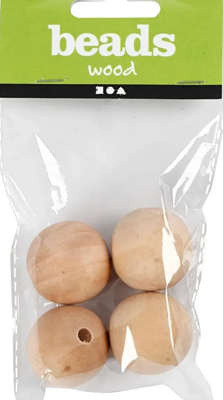 Ei merkkiä Askartelutarvikkeet<Puuhelmi 30Mm, Kasittelematon, 4Kpl