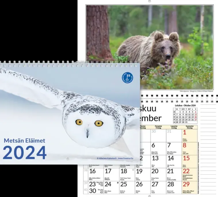 Aikataos Kalenterit>Seinakalenteri Metsan Elaimet A3 2024