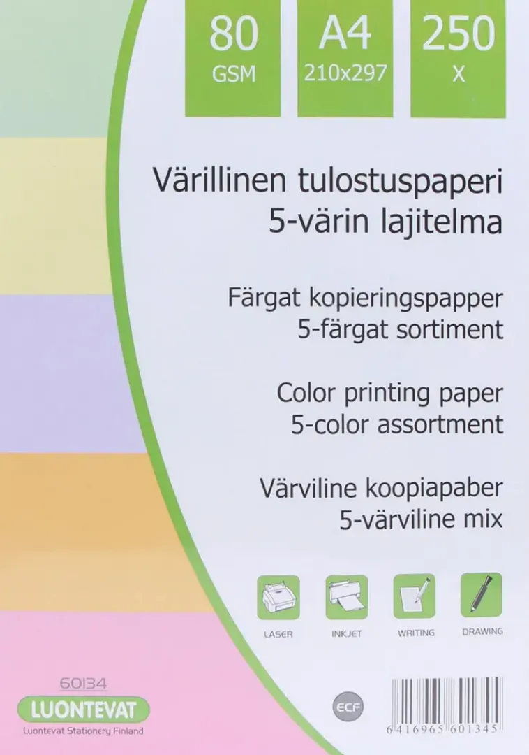 Tee-Hoo Paperitarvikkeet>Teehoo Varillinen Tulostuspaperi A4 250Kpl 5 Varia