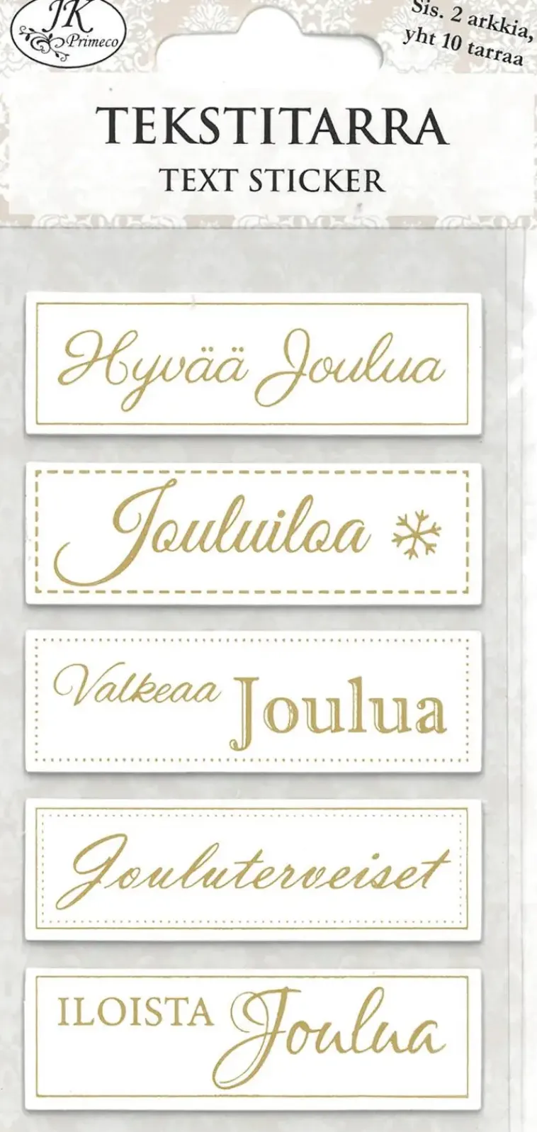 J.K. Primeco Askartelutarvikkeet>Tekstitarralajitelma Joulu Kulta Foil 2Ark/Pkt