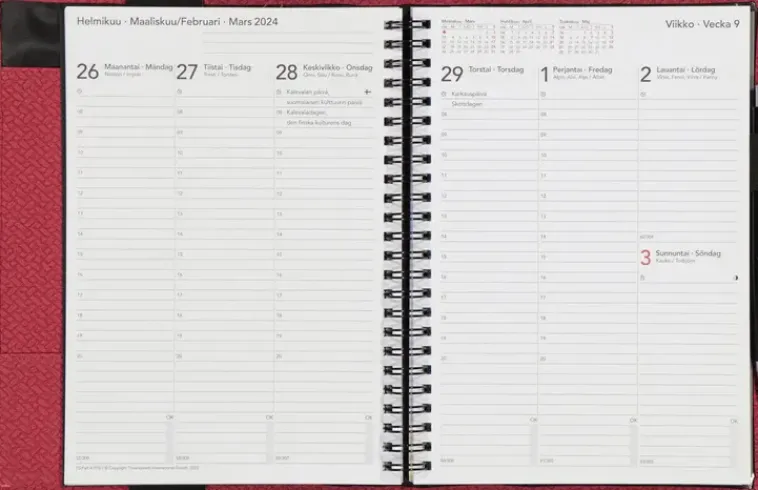 TimeSystem Kalenterit>Vuosikalenteri Time System Memory A5 Burgundy 2024